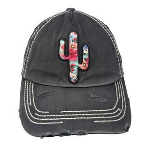 Cactus Strapback Baseball Cap Black OS Adjustable Distressed KB ETHOS Vintage